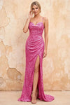 Kelly Hot Pink Sequin Slit Lace-Up Maxi Dress