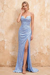 Kelly Light Blue Sequin Slit Lace-Up Maxi Dress