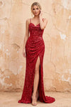Kelly Red Sequin Slit Lace-Up Maxi Dress