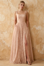 Kimberly Champagne Jacquard Pearl Square Neck Maxi Dress