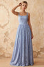 Kimberly Dusty Blue Jacquard Pearl Square Neck Maxi Dress