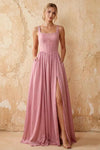 Kimberly Dusty Pink Jacquard Pearl Square Neck Maxi Dress