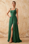 Kimberly Emerald Green Jacquard Pearl Square Neck Maxi Dress