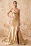 Kristen Gold Satin Twist-front Cutout Maxi Dress