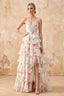 Laura Pink Floral Strapless Bustier Tiered Maxi Dress