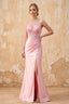 Leah Light Pink Satin Beaded Lace-up Maxi Dress
