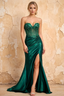 Lenore Green Sparkly Strapless Corset Maxi Dress