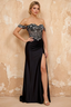 Letitia Black Satin Rhinestones 3d Flower Maxi Dress