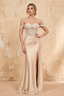 Letitia Champagne Satin Rhinestones 3d Flower Maxi Dress