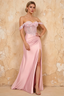 Letitia Pink Satin Rhinestones 3d Flower Maxi Dress