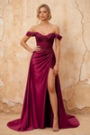 Lilian Burgundy Lace Rhinestone Off The Shoulder Maxi Dress