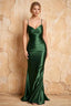 Lillian Dark Green Satin Sheath V-neck Maxi Dress