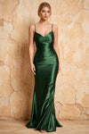 Lillian Dark Green Satin Sheath V-neck Maxi Dress