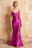 Lillian Fuchsia Satin Sheath V-neck Maxi Dress