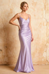 Lillian Lavender Satin Sheath V-neck Maxi Dress