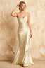 Lillian Light Yellow Satin Sheath V-neck Maxi Dress