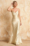 Lillian Light Yellow Satin Sheath V-neck Maxi Dress