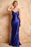Lillian Royal Blue Satin Sheath V-neck Maxi Dress