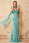 Lily Blue Chiffon Pearl Maxi Dress With Detachable Halter Neck Sash