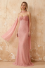 Lily Rose Pink Chiffon Pearl Maxi Dress With Detachable Halter Neck Sash