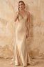 Linda Champagne Satin V-neck Mermaid Hot Rhinestones Maxi Dress