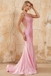 Linda Pink Satin V-neck Mermaid Hot Rhinestones Maxi Dress