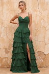 Lisa Emerald Green Chiffon Corset Ruffle Maxi Dress