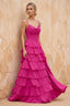 Lisa Hot Pink Chiffon Corset Ruffle Maxi Dress