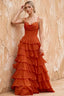 Lisa Paprika Chiffon Corset Ruffle Maxi Dress