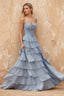 Lisa Powder Blue Chiffon Corset Ruffle Maxi Dress