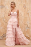 Lisa Powder Pink Chiffon Corset Ruffle Maxi Dress