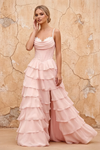 Lisa Power Pink Chiffon Corset Ruffle Maxi Dress