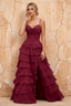 Lisa Wine Chiffon Corset Ruffle Maxi Dress