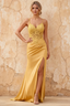 Lois Golden Lace Jersey Beaded Slit Maxi Dress
