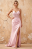 Lois Pink Lace Jersey Beaded Slit Maxi Dress