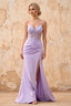 Lois Purple lace jersey beaded V-neck spaghetti strap maxi dress with high side slit - product photo 1