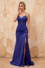 Lois Royal Blue Lace Jersey Beaded Slit Maxi Dress