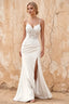 Lois White lace jersey beaded V-neck spaghetti strap maxi dress with high side slit - product photo 1