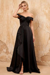 Lola Black Satin Off the Shoulder A-line Maxi Dress