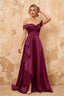 Lola Burgundy Satin Off the Shoulder A-Line Maxi Dress