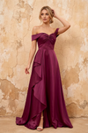 Lola Burgundy Satin Off the Shoulder A-line Maxi Dress