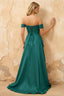 Lola Emerald Green Satin Off the Shoulder A-Line Maxi Dress