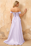 Lola Lavender Satin Off the Shoulder A-line Maxi Dress