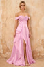 Lola Pink Satin Off the Shoulder A-Line Maxi Dress