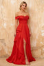 Lola Red Satin Off the Shoulder A-Line Maxi Dress