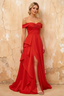 Lola Red Satin Off the Shoulder A-line Maxi Dress
