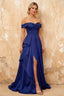 Lola Royal Blue Satin Off the Shoulder A-Line Maxi Dress