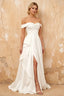 Lola White Satin Off the Shoulder A-Line Maxi Dress