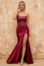 Lorna Burgundy Satin Asymmetrical Rhinestone Maxi Dress