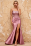 Lorna Dusty Pink Satin Asymmetrical Rhinestone Maxi Dress